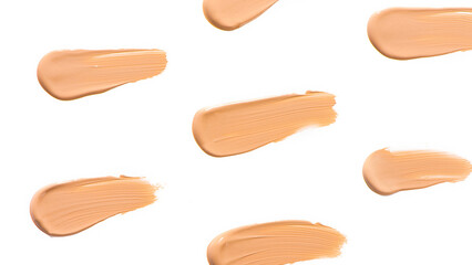 Makeup foundation texture swatch. BB cream, concealer, paint smear isolated on white background. 