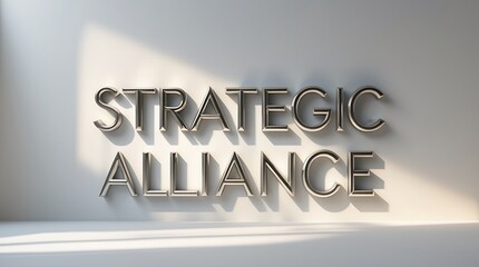 Engaging display of strategic alliance typography against a clean wall background