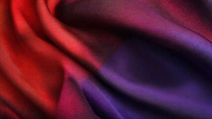 Fototapeta premium Close-up of draped red and purple silk fabric with soft folds and gradient colors.