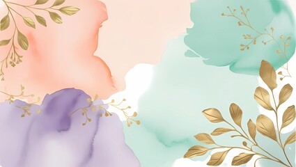 Luxury Boho Watercolor Background with Elegant Gold Accents