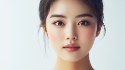 Naklejka premium Young asian woman is getting filler her face,getting her lip filler by Plastic surgeon,Woman face being checked doctor hands to cosmetic surgery,rhinoplasty surgery in clinic.