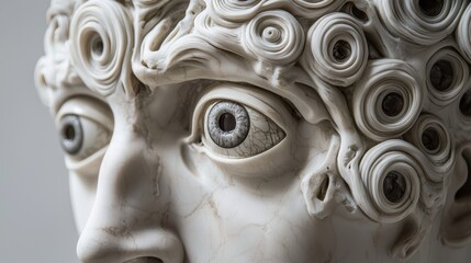 Surreal sentience a marble bust with blinking human eyes
