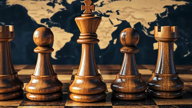 chessman on board with world map, business and world trade strategy