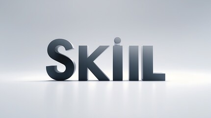 Metallic lettering of the word skill with a minimalist design on a subtle background