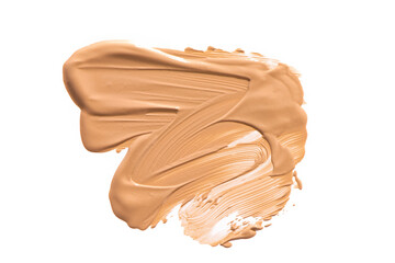 Makeup foundation texture swatch. BB cream, concealer, paint smear isolated on white background. 