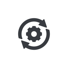 Circular arrows around a gear vector icon