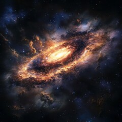 Spiral Galaxy in Vast Cosmic Space with Stars and Nebula Clouds