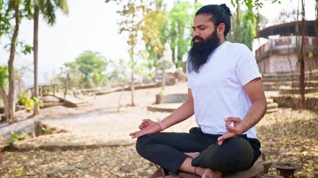 Spiritual follower practices breathwork during yoga