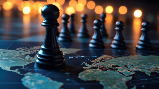 chessman scattered on world map, business and world trade strategy