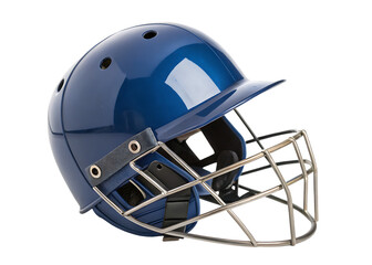 Fototapeta premium blue cricket helmet with protective grill isolated on white background PNG. GENERATIVE AI