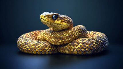 Obraz premium Golden Predator A Captivating Close-up of a Vibrant Coiled Snake on a Moody Background