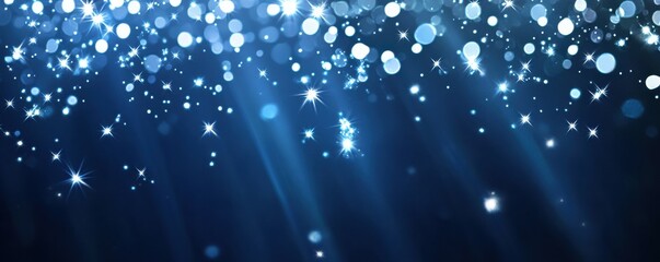 A collection of sparkling diamonds fall against a dark blue background.