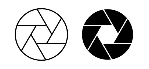 Aperture vector icon set black filled and outlined style.