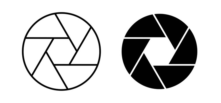 Aperture vector icon set black filled and outlined style.