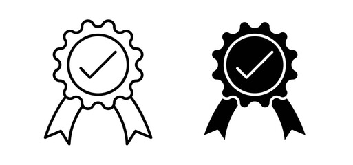 Award vector icon set black filled and outlined style.