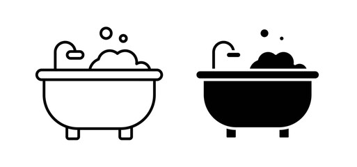 Bath vector icon set black filled and outlined style.