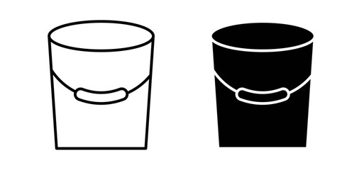 Bucket vector icon set black filled and outlined style.