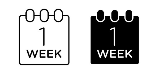 Calendar week vector icon set black filled and outlined style.