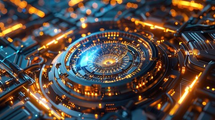 Obraz premium Quantum Computer Core with Entangled Qubits - 3D Tech Concept for Cryptography White Papers