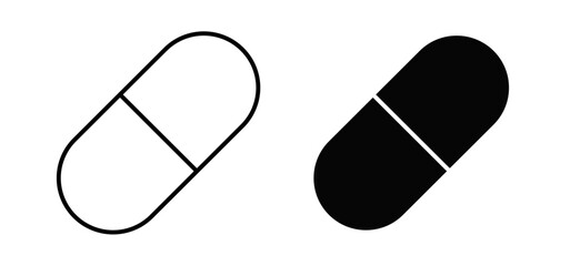 Capsules vector icon set black filled and outlined style.