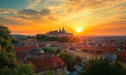 Obraz premium A vibrant sunset over a city