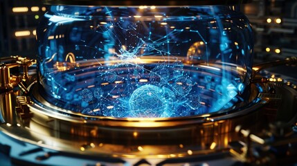 Quantum Computer Core with Entangled Qubits - 3D Tech Concept for Cryptography White Papers