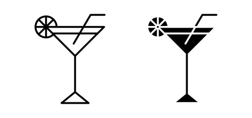 Citrus Glass vector icon set black filled and outlined style.