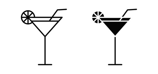 Citrus Martini glass vector icon set black filled and outlined style.