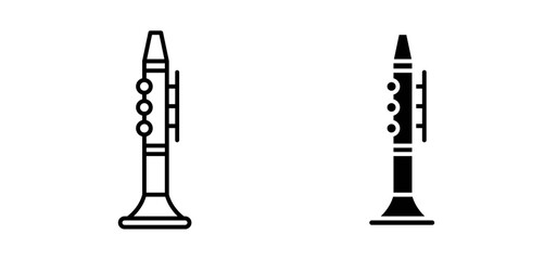 Clarinet vector icon set black filled and outlined style. © Gopal