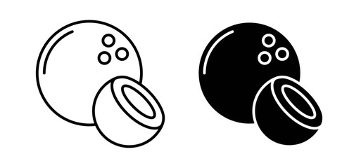 Coconut vector icon set black filled and outlined style.