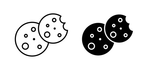 Cookie vector icon set black filled and outlined style.