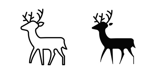 Deer vector icon set black filled and outlined style.