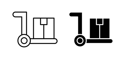 Dolly flatbed vector icon set black filled and outlined style.