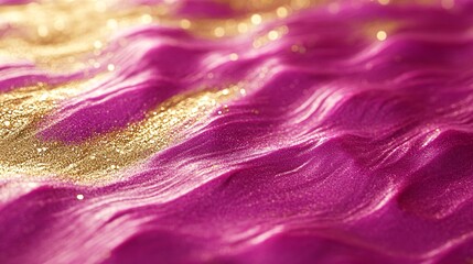 Rippled twilight textures in vibrant magenta and shimmering gold plain background