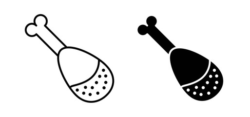 Drumstick bite vector icon set black filled and outlined style.
