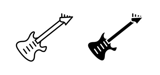 Electric Guitar vector icon set black filled and outlined style.