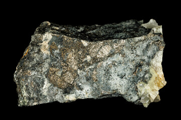 Arsenopyrite mineral specimen with metallic luster and rough crystal formations on stone matrix.