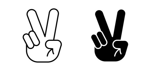 Hand peace vector icon set black filled and outlined style.