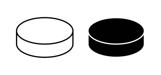 Hockey puck vector icon set black filled and outlined style.