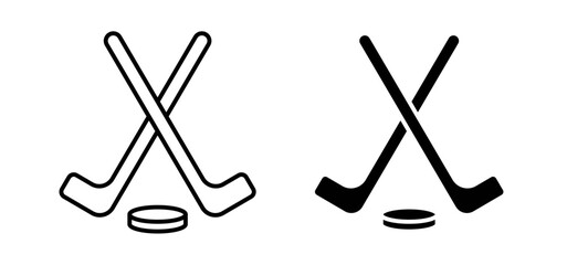 Hockey sticks vector icon set black filled and outlined style.