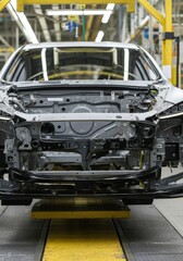 Obraz premium Car chassis on an assembly line, showcasing modern automotive manufacturing