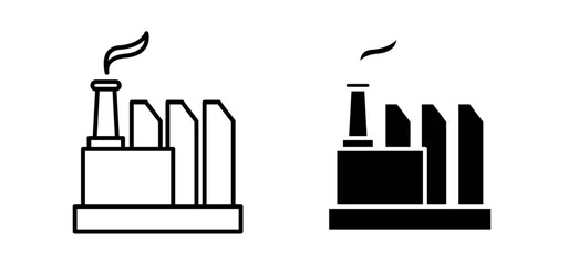 Industry vector icon set black filled and outlined style.