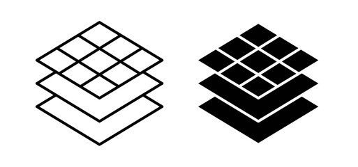 Land layers vector icon set black filled and outlined style.