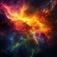 Fototapeta premium Vibrant Cosmic Nebula with Fiery Colors and Dazzling Stars