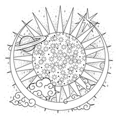 Vector illustration set of moon phases. Different stages of moonlight activity in vintage engraving style. Zodiac Signs	