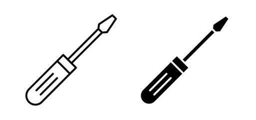 Screwdriver vector icon set black filled and outlined style.