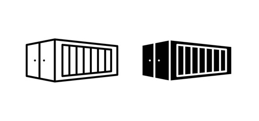 Shipping Container vector icon set black filled and outlined style.