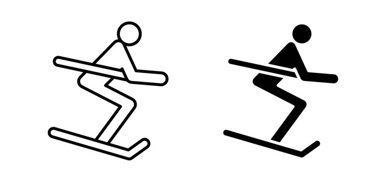 Skiing vector icon set black filled and outlined style.