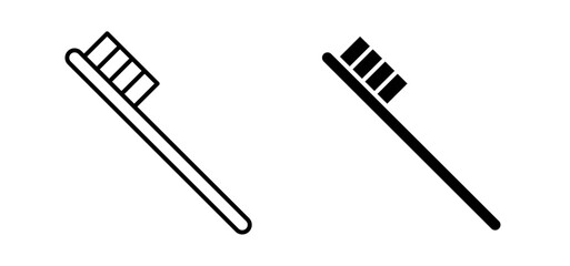Toothbrush vector icon set black filled and outlined style.