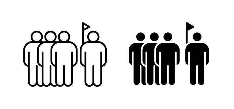 Tour guide people vector icon set black filled and outlined style.